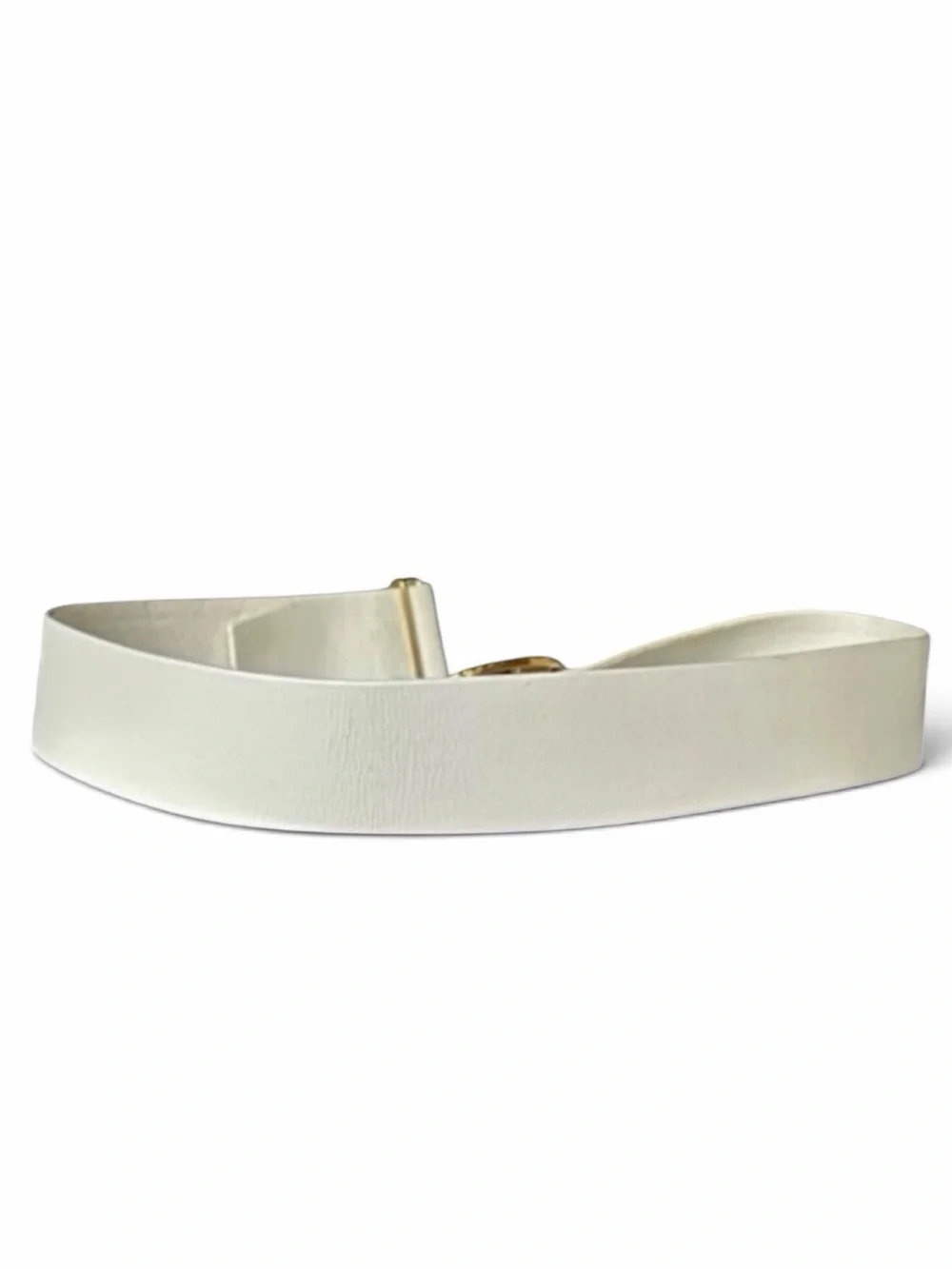 St. John Vintage White Wide Leather Belt w/Gold & Silver Crystal Oval Buckle